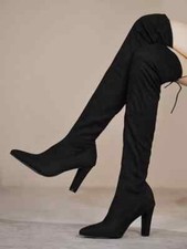 stivali ginocchio nero lacci 10 cm donna pelle sintetica camoscio CZ615