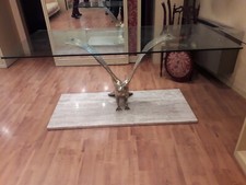 tavolo : con aquila in ottone , travertino cm. 140x60 , crista