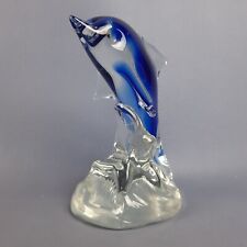 Scultura Vetro Murano Delfino Blu Trasparente Modernariato Collezione Anni ‘80