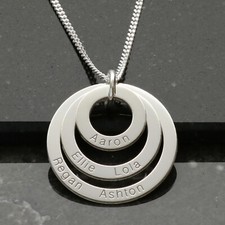 Collana Ciondolo Tre Anelli Personalizzati Argento Sterling 925 Disco Famiglia Madri