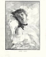 Stampa antica RAGAZZA SOGNANTE A SENO NUDO L'age d'or 1890 Antique print