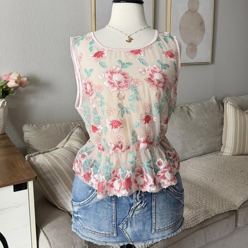 Floral embroidered mesh peplum - embroidered,