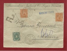 busta raccomandata da Zugliano storia postale regno Umberto 1893 c.5 + c.20 2 es