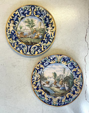 COPPIA GRANDE PIATTO PARATA CERAMICA G. Battaglia Napoli ISTORIATO ø 46 cm '800
