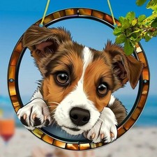 Jack Russell Suncatcher Decorazione da Appendere Finestra Effetto Vetro Macchiato Acrilico 2D