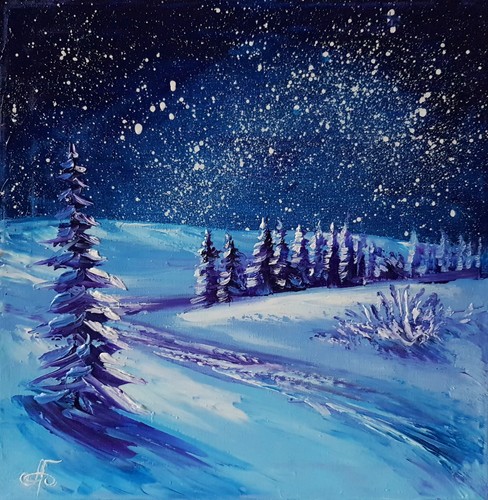 Paesaggio neve notte inverno