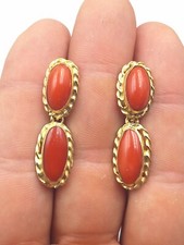 Antichi Orecchini A SPOLLA Vero Corallo di Sardegna Salmone Rosso Argento 925