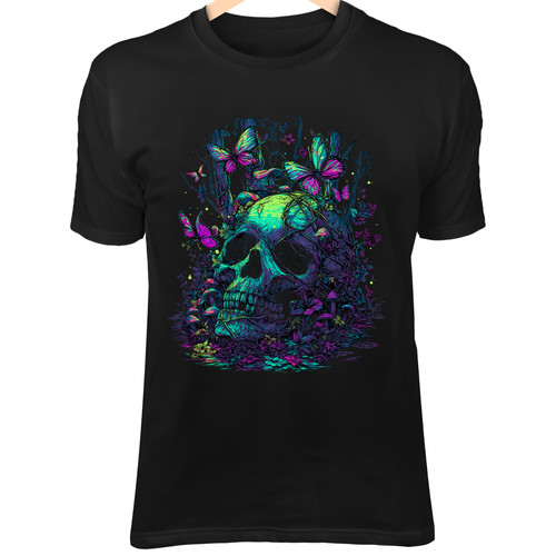 Forest skull art - skull, funghi