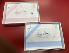 COMPLETO 3PZ LENZUOLINO Culla (ovetto/carrozzina)100%cotone Con Disegno Ricamato
