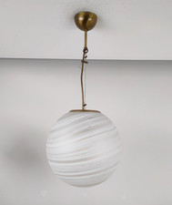 Lampadario Palla Vetro Spirale Bianco Murano 30cm Vintage design'70 Vistosi-XXX