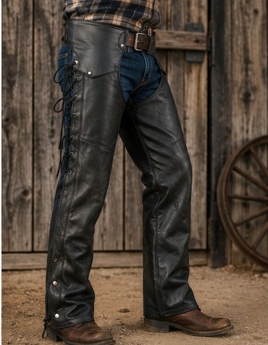 Handmade black leather chaps - leather,