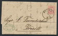 Fiume 1877 Copertina Fiume - Trieste, Trieste annulla sul retro, 2.06.77 - 3.06.77
