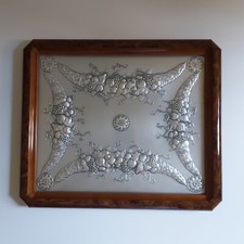 ALLIANI VASSOIO IN RADICA E ARGENTO 925 LAVORATO A SBALZO - Misure 40 x 33 x 3 h