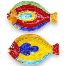Vassoio Pesce piatto da portata o da appendere, in pregiata ceramica, L 30 x 18 