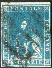 Antichi stati Toscana 1857 6 Crazie usato - carta bianca filigrana linee - U 15