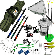 NUOVO XXL Set Da Pesca Completo 3 Canna 3 Mulinello Borsa Accessori 50+ Pezzi