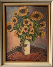 Quadro olio natura morta impressionista con girasoli cornice su tela sciolta