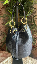 Mini borsa secchiello vera pelle donna ragazza blu stampa cocco