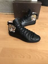 Sneakers alte Gucci uomo pelle nera ricamata tigre scarpe da ginnastica uk 6