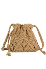 Borsa a tracolla con coulisse in macramè treccia all'uncinetto