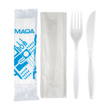 100 pezzi Bis Posate Monouso Coltello Forchetta Tovagliolo Bianco Resistenti