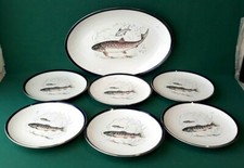 SERVIZIO PIATTI DA PESCE PORCELLANA GALVANI ITALY VINTAGE 6 PERSONE. CCC60