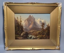 Dipinto olio scena ruscello