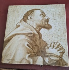 SAN FRANCESCO D'ASSISI  dipinto su piastrella di G. Iacchia 1931    ARTE SACRA