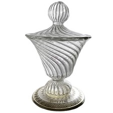 scatola in vetro soffiato e argento porta cipria con coperchio oggetti per la ca