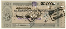 20000 LIRE SEDE DI MILANO BANCO SICILIA ASSEGNO A TAGLIO FISSO RSI 16/08/1944 BB