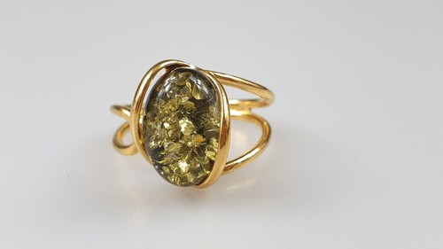 Anello ambra verde regolabile - anello,
