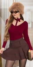 SeXy Miss Maglione Girly A Maniche Lunghe Con Nastro 34/36/38 Bordeaux TOP