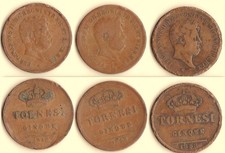 NAPOLI - Ferdinando II - 5 Tornesi 1843(2) e 1858 - 3 monete