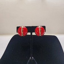 Orecchini a clip a cupola rotonda tono rosso e oro Sarah Coventry nuovi vintage