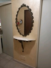 Consolle e specchiera in marmo e ottone. In vendita anche attaccapanni uguale.