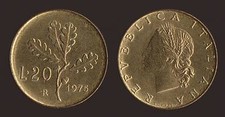 20 LIRE 1975 RAMO DI QUERCIA - ITALIA - FDC/UNC FIOR DI CONIO