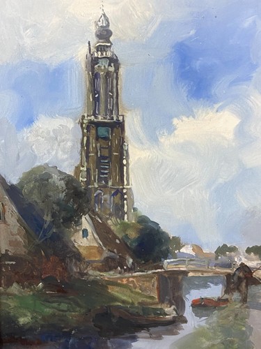 Tableau signé gouache fin - , xix