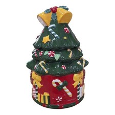 Barattolo albero di natale,in ceramica decorata biscottiera e contenitore per al