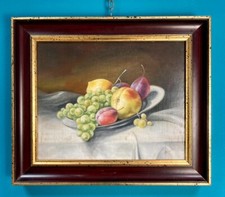 NATURA MORTA OLIO SU TELA FRUTTA UVA LIMONI DIPINTO FINE 800 QUADRO ANTICO