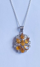 Ciondolo fiore citrino naturale argento sterling 925 grappolo gioielli...