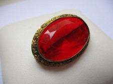 SPILLA VINTAGE  VETRO  OTTONE RED cabochon