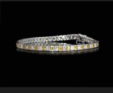 Bracciale Tennis 10 Ct Principessa Simulato Lunetta Citrino Argento Sterling 925 Bianco