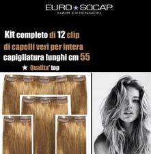 EURO SOCAP Hair Extension 1 Kit 4 Fasce Capelli Veri Con 12 Clip 100% Remy