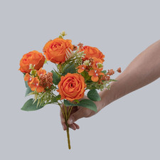 Artificial Cloth Rose Bouquet with Foliage for Wedding and Home Decoration
