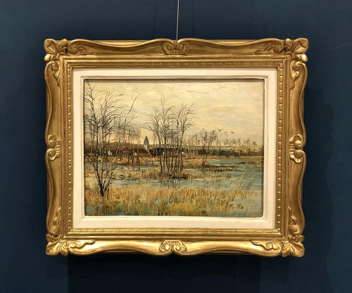 Antique oil painting canas - oil, on