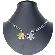 Puzzle Cuore Argen Oro Ciondolo Spezzato 2x Collana Acciaio Uomo Donna Amici A27