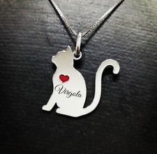 COLLANA CON CIONDOLO GATTO GATTINO PERSONALIZZABILE CON NOME E CUORE IN ARGENTO