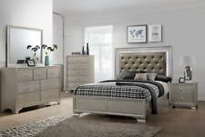 Set comodino specchio comò testiera letto tappezzeria tessuto queen size 4 pezzi 