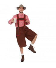 Costume bavarese tirolese uomo oktoberfest vestito marrone e cappello carnevale