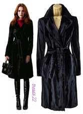 NUOVO cappotto Karen Millen UK12 US8 firmato pelle di cavallo con cintura nero £ 350